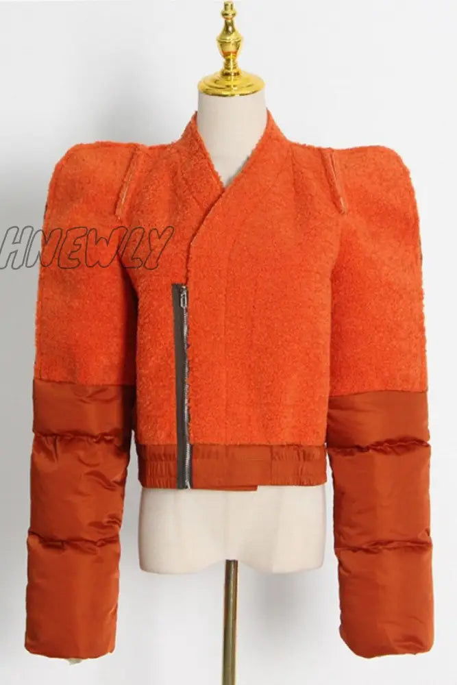 xsrrr - Orange Casual Solid Patchwork Zipper Outerwear