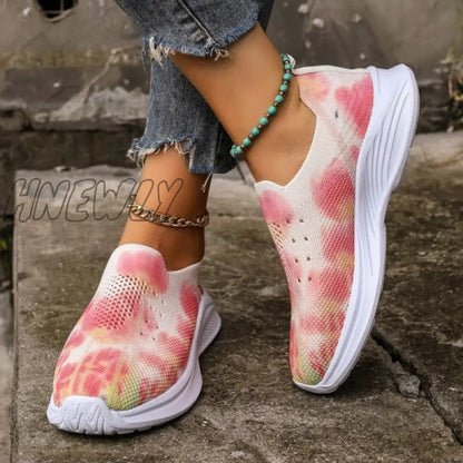 xsrrr - Pink Casual Sportswear Daily Patchwork Tie-dye Round Mesh Breathable Comfortable Out Door Shoes