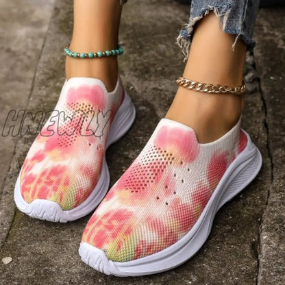 xsrrr - Pink Casual Sportswear Daily Patchwork Tie-dye Round Mesh Breathable Comfortable Out Door Shoes