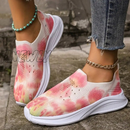 xsrrr - Pink Casual Sportswear Daily Patchwork Tie-dye Round Mesh Breathable Comfortable Out Door Shoes