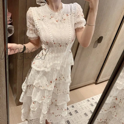 Hnewly Pink Lace Embroidery Maxi Dress Female Spring Winter Full Sleeve High Waist Ruffle Elegant Long Party Dresses Woman