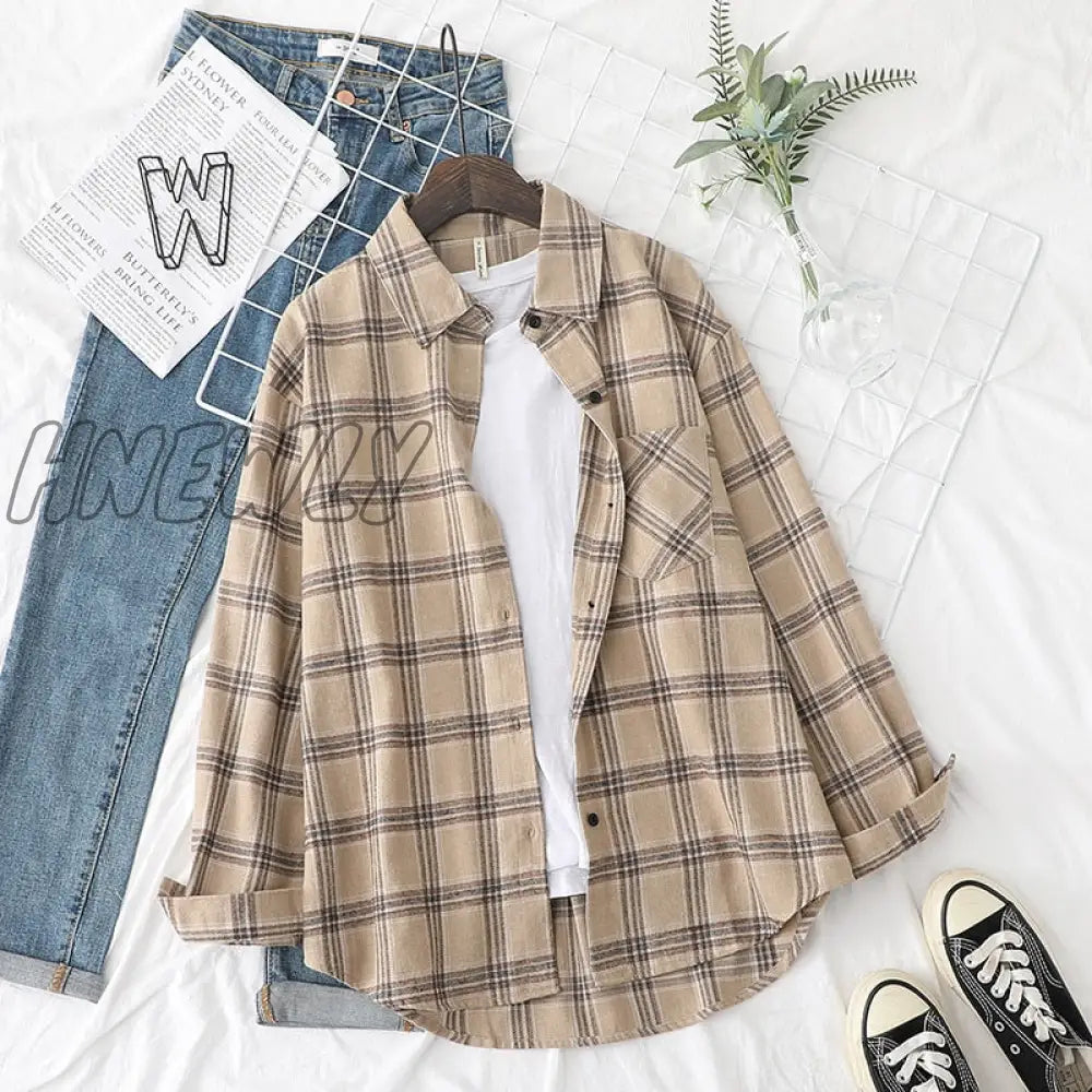 xsrrr Plaid Shirts Womens Blouses And Tops Long Sleeve Female Casual Print Shirts Loose Checked Lady Outwear Spring News