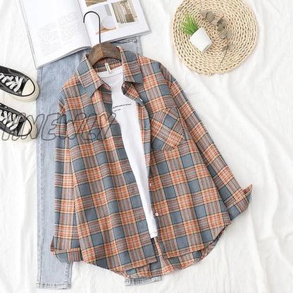 xsrrr Plaid Shirts Womens Blouses And Tops Long Sleeve Female Casual Print Shirts Loose Checked Lady Outwear Spring News