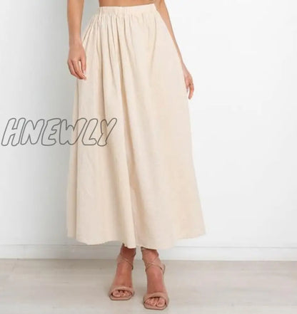 xsrrr Pleated Long Skirt Elegant Women Solid High Waist A-Line Split Pockets Midi Skirt Summer Versatile Casual Fashion