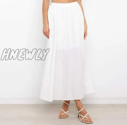 xsrrr Pleated Long Skirt Elegant Women Solid High Waist A-Line Split Pockets Midi Skirt Summer Versatile Casual Fashion