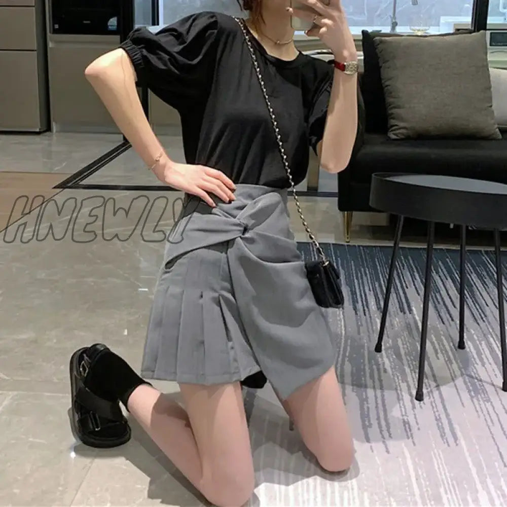 Hnewly Pleated Skirt for Women Summer 2024 New Elegant High-Waisted A-Line Skirts Female Fashion Street Irregular Bodycon Skirts