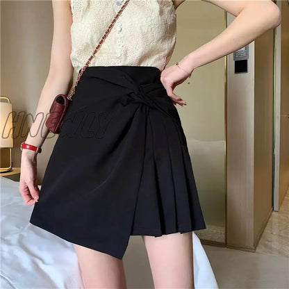 Hnewly Pleated Skirt for Women Summer 2024 New Elegant High-Waisted A-Line Skirts Female Fashion Street Irregular Bodycon Skirts