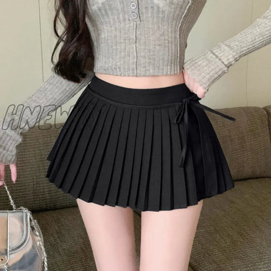 Hnewly Pleated Skirt with Shorts Women Preppy Style High Waist A-line Lace-up Removable Cute Tennis Mini Skirt Summer Gyaru