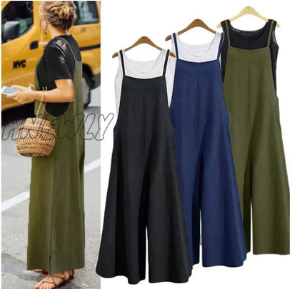 xsrrr Plus Size S-5XL Summer new Women Casual Loose Linen Cotton Jumpsuit Sleeveless Backless Playsuit Trousers Overalls Fashion Outfits Summer