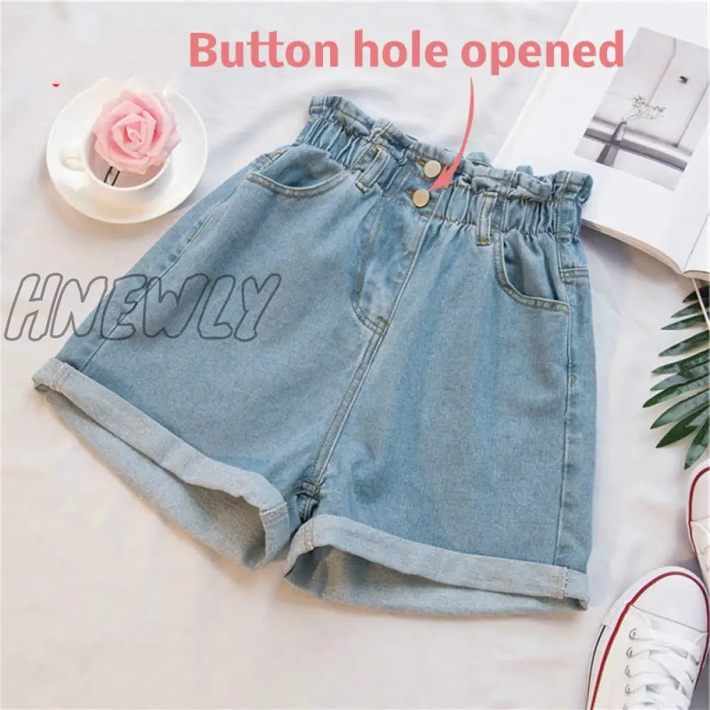 Hnewly Plus Size Summer Black Women's Denim Shorts Large Size 5Xl Harem Ruffle White High Waisted Shorts Elastic Waist Jeans for Women