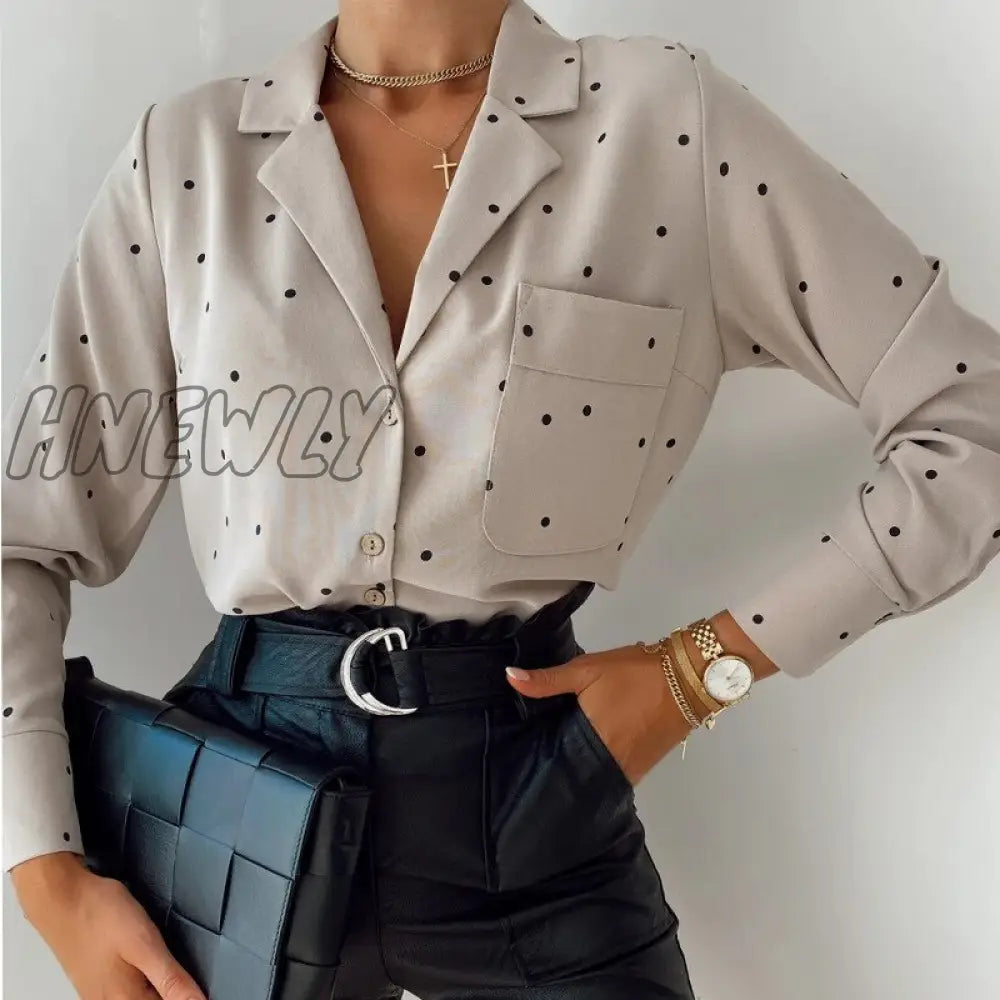 xsrrr Polka Dot Chiffon Women's Shirt Casual TurnDown Collar Office Ladies Button Blouse Chic Spring Autumn Long Sleeve Top