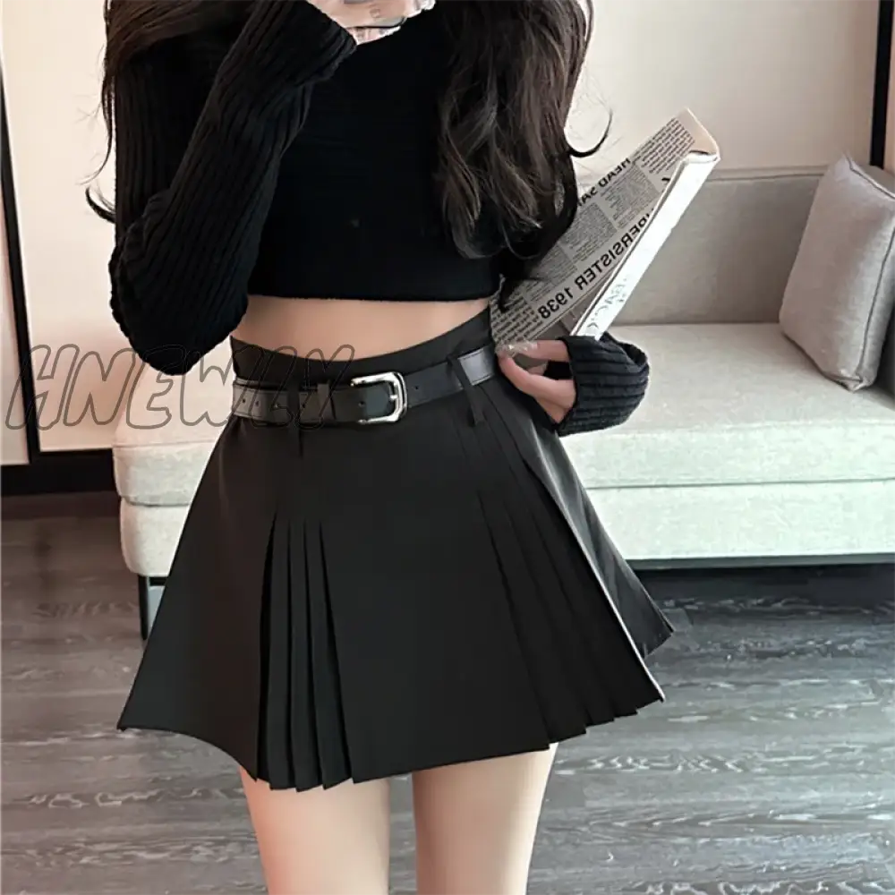 xsrrr Preppy Pleated Mini Skirt Women Summer Sexy Gyaru Belt High Waist Solid A-Line Micro Skirt Shorts Korean Fashion