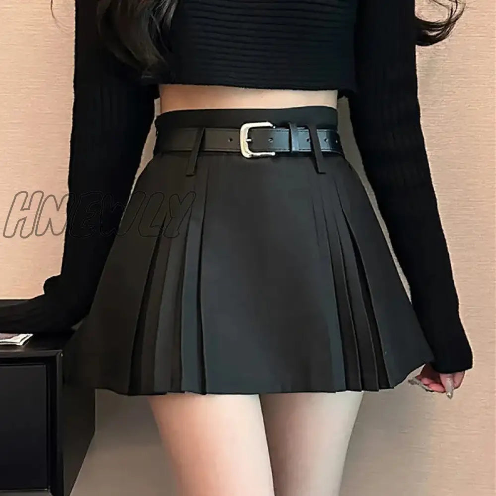 xsrrr Preppy Pleated Mini Skirt Women Summer Sexy Gyaru Belt High Waist Solid A-Line Micro Skirt Shorts Korean Fashion