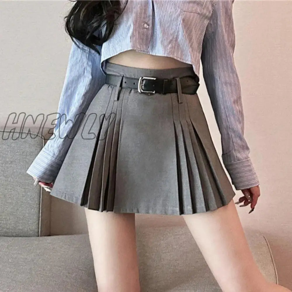 xsrrr Preppy Pleated Mini Skirt Women Summer Sexy Gyaru Belt High Waist Solid A-Line Micro Skirt Shorts Korean Fashion