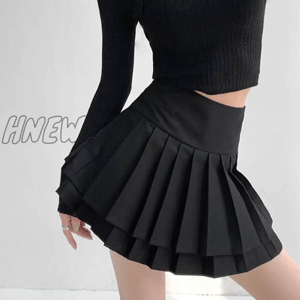 xsrrr Preppy Style Double Pleated Skirt Women Korean Skort Summer Sexy Y2k High Waist Patchwork Solid Mini Skirt A-line Casual