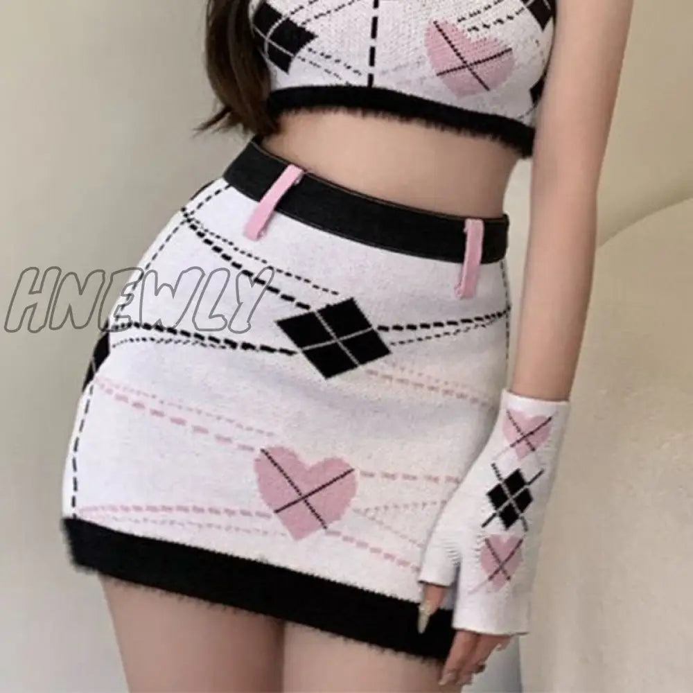 xsrrr Punk Style Sweet And Cute Knitted Skirt Women Streetwear Harajuku Sexy Slim Mini Skirt Summer Y2k Fashion Preppy Style Skirt Spring Outfits Trends