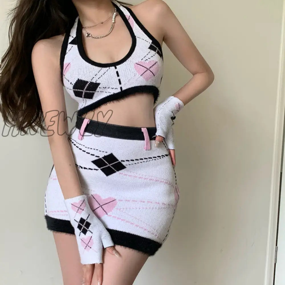 xsrrr Punk Style Sweet And Cute Knitted Skirt Women Streetwear Harajuku Sexy Slim Mini Skirt Summer Y2k Fashion Preppy Style Skirt Spring Outfits Trends