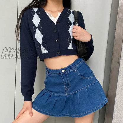 Hnewly Rapcopter Women Jeans Skirts High Waist Pleated Skirts Zipper Mini Skirts Summer New 90S Streetwear Bottom Y2K Skinny Blue Skirt