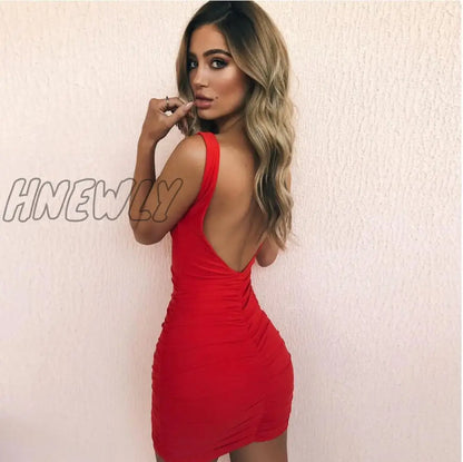 xsrrr Red Tank Vestidos Sexy Dress Ruffled Backless Party Club Mujer Summer Dress Women Bodycon Bag Hip Office Mini Dresses Lady