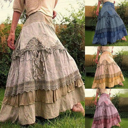 xsrrr Renaissance Medieval Costume Women Princess Cosplay Halloween Dress Vintage Lace Big Swing Skirts Elegant Hight Waist Middle Age