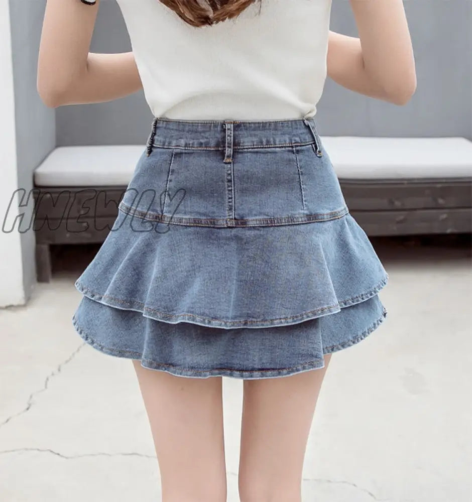 xsrrr Retro Denim Shorts Skirt Women Summer Streetwear Ladies Short Skirts Jeans Casual All Match Elastic Ball Gown Saia Female Preppy