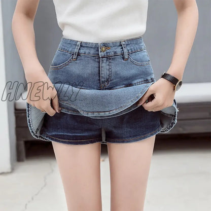 xsrrr Retro Denim Shorts Skirt Women Summer Streetwear Ladies Short Skirts Jeans Casual All Match Elastic Ball Gown Saia Female Preppy