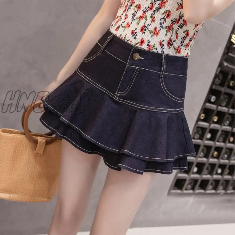 xsrrr Retro Denim Shorts Skirt Women Summer Streetwear Ladies Short Skirts Jeans Casual All Match Elastic Ball Gown Saia Female Preppy