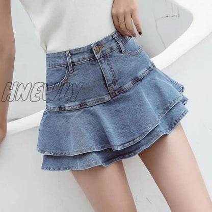 xsrrr Retro Denim Shorts Skirt Women Summer Streetwear Ladies Short Skirts Jeans Casual All Match Elastic Ball Gown Saia Female Preppy