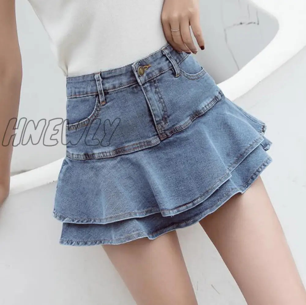 xsrrr Retro Denim Shorts Skirt Women Summer Streetwear Ladies Short Skirts Jeans Casual All Match Elastic Ball Gown Saia Female Preppy