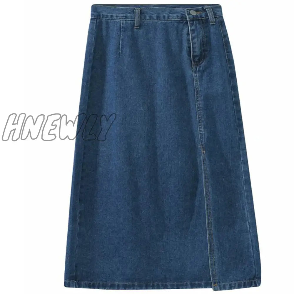 Hnewly Retro split denim half skirt women's summer thin style mid-length style high waist slimming show thin package hip skirt spring