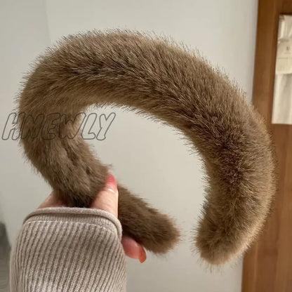 Hnewly Retro Winter Imitation Mink Fur Faux Fur Hairbands Women Girls Plush Widen Thicken Soft Hair Hoop Hair Accessories Headband