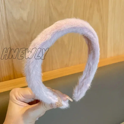 Hnewly Retro Winter Imitation Mink Fur Faux Fur Hairbands Women Girls Plush Widen Thicken Soft Hair Hoop Hair Accessories Headband