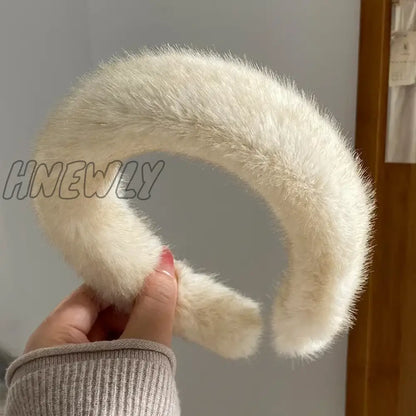 Hnewly Retro Winter Imitation Mink Fur Faux Fur Hairbands Women Girls Plush Widen Thicken Soft Hair Hoop Hair Accessories Headband