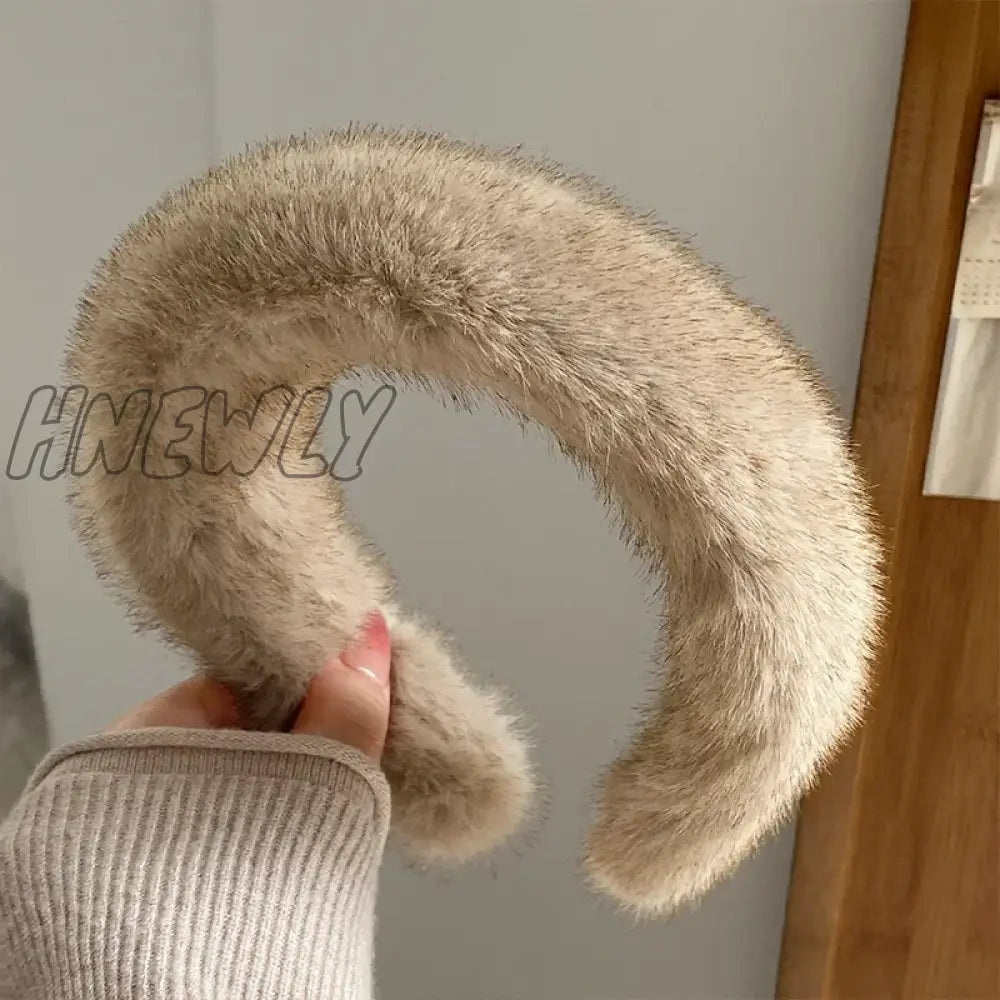 Hnewly Retro Winter Imitation Mink Fur Faux Fur Hairbands Women Girls Plush Widen Thicken Soft Hair Hoop Hair Accessories Headband