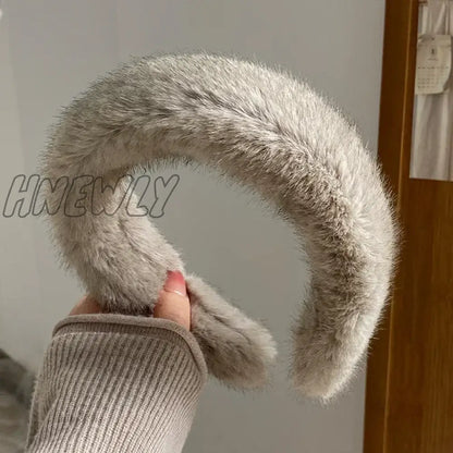 Hnewly Retro Winter Imitation Mink Fur Faux Fur Hairbands Women Girls Plush Widen Thicken Soft Hair Hoop Hair Accessories Headband