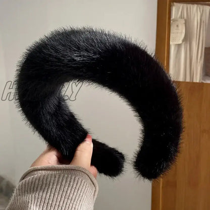 Hnewly Retro Winter Imitation Mink Fur Faux Fur Hairbands Women Girls Plush Widen Thicken Soft Hair Hoop Hair Accessories Headband