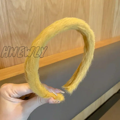 Hnewly Retro Winter Imitation Mink Fur Faux Fur Hairbands Women Girls Plush Widen Thicken Soft Hair Hoop Hair Accessories Headband