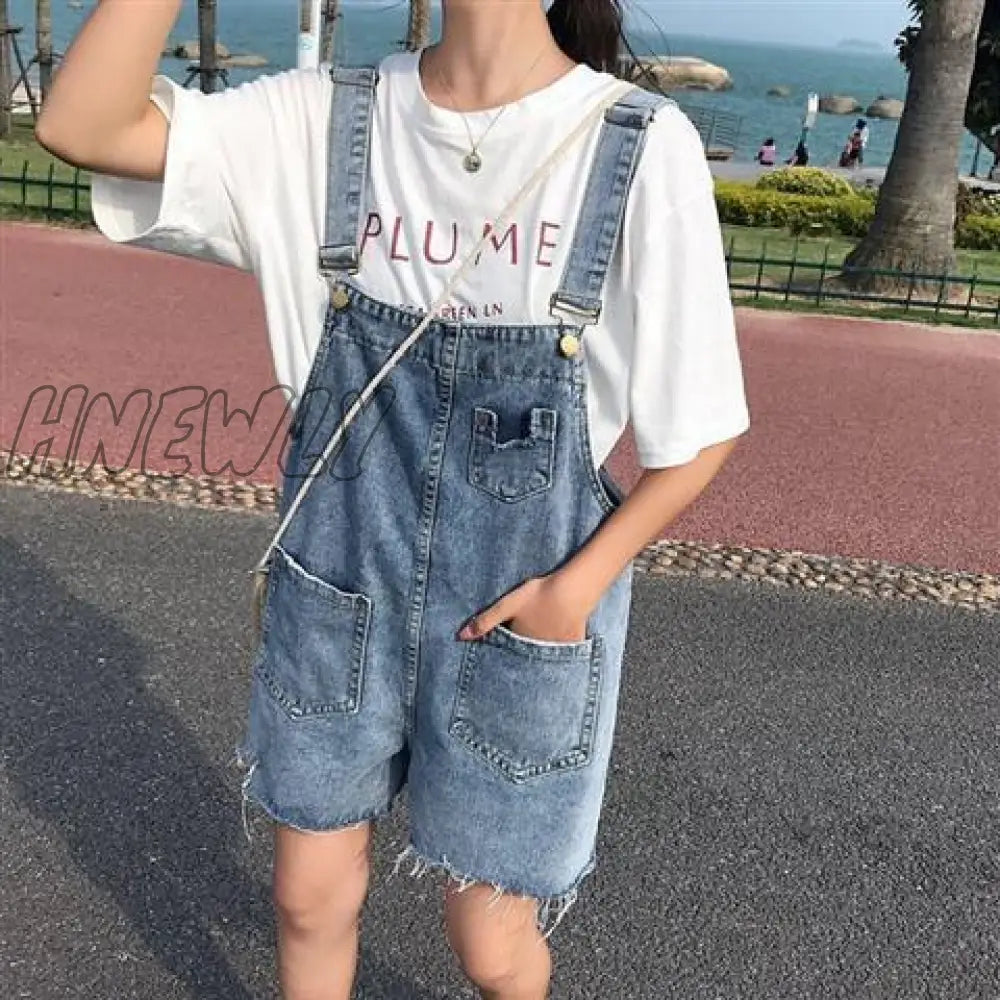 Hnewly Rompers Women Summer Cozy Retro Sleeveless Denim Suspender with Pockets Buttons Korean Style Students Outfits Feminino College