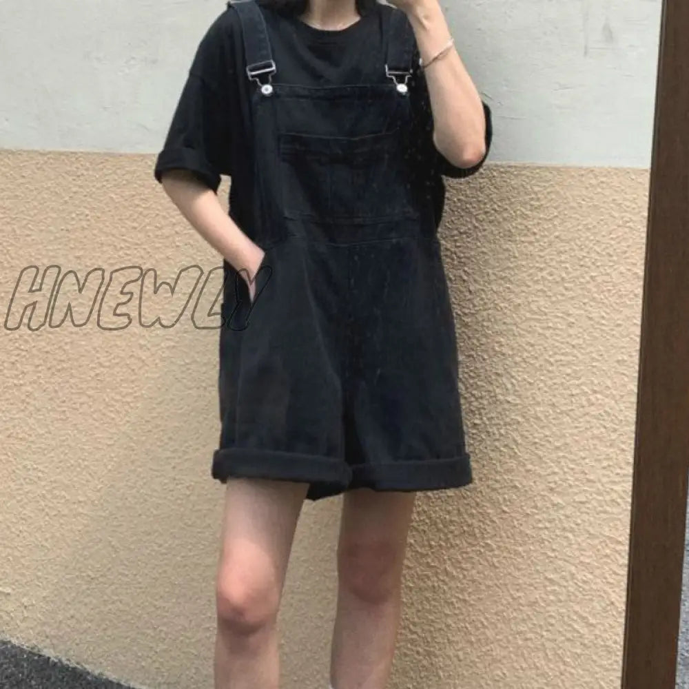 Hnewly Rompers Women Summer Cozy Retro Sleeveless Denim Suspender with Pockets Buttons Korean Style Students Outfits Feminino College