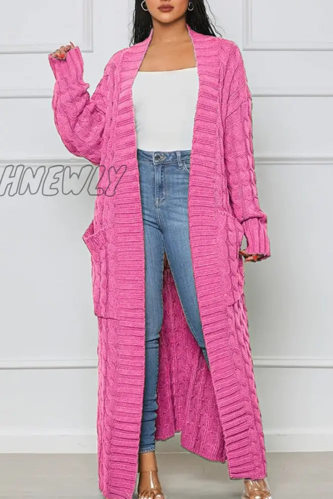 xsrrr - Rose Red Casual Street Solid Slit Cardigan Weave Outerwear