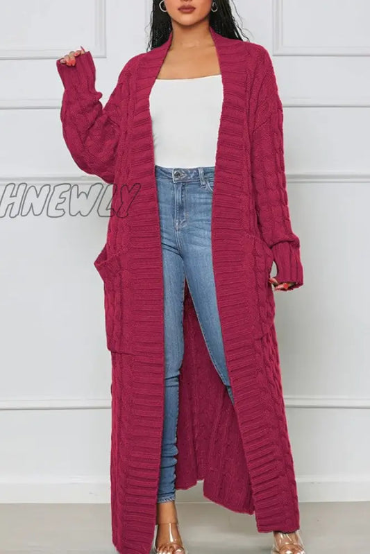 xsrrr - Rose Red Casual Street Solid Slit Cardigan Weave Outerwear