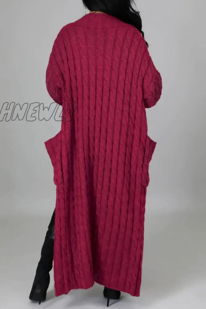 xsrrr - Rose Red Casual Street Solid Slit Cardigan Weave Outerwear