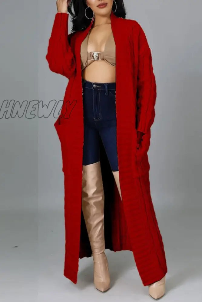 xsrrr - Rose Red Casual Street Solid Slit Cardigan Weave Outerwear