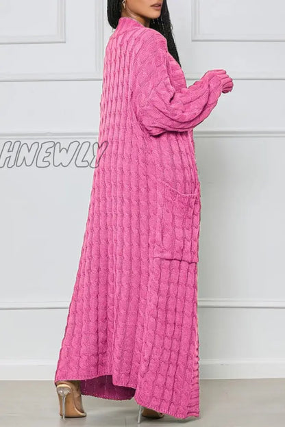 xsrrr - Rose Red Casual Street Solid Slit Cardigan Weave Outerwear