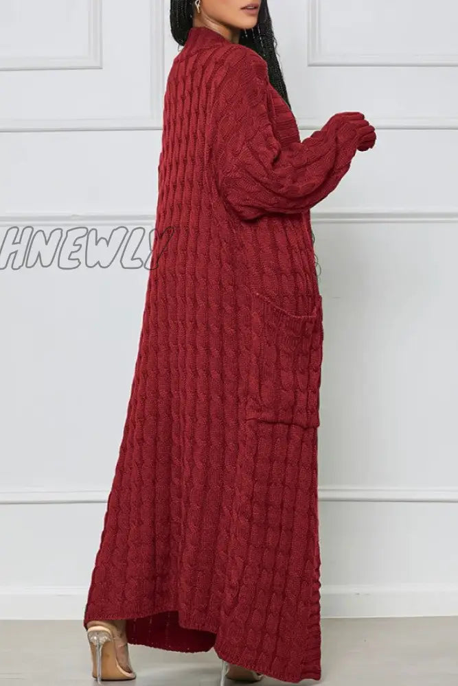 xsrrr - Rose Red Casual Street Solid Slit Cardigan Weave Outerwear