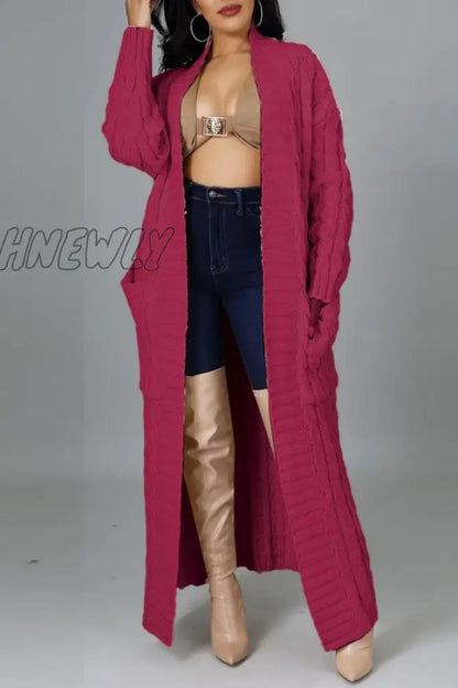 xsrrr - Rose Red Casual Street Solid Slit Cardigan Weave Outerwear