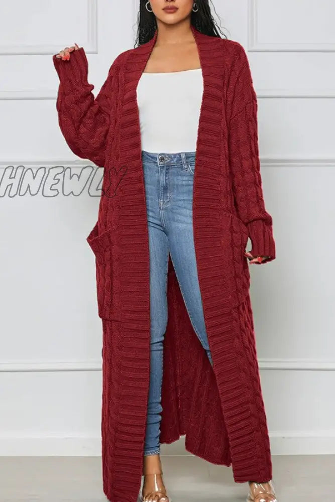 xsrrr - Rose Red Casual Street Solid Slit Cardigan Weave Outerwear