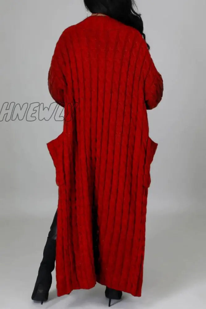 xsrrr - Rose Red Casual Street Solid Slit Cardigan Weave Outerwear