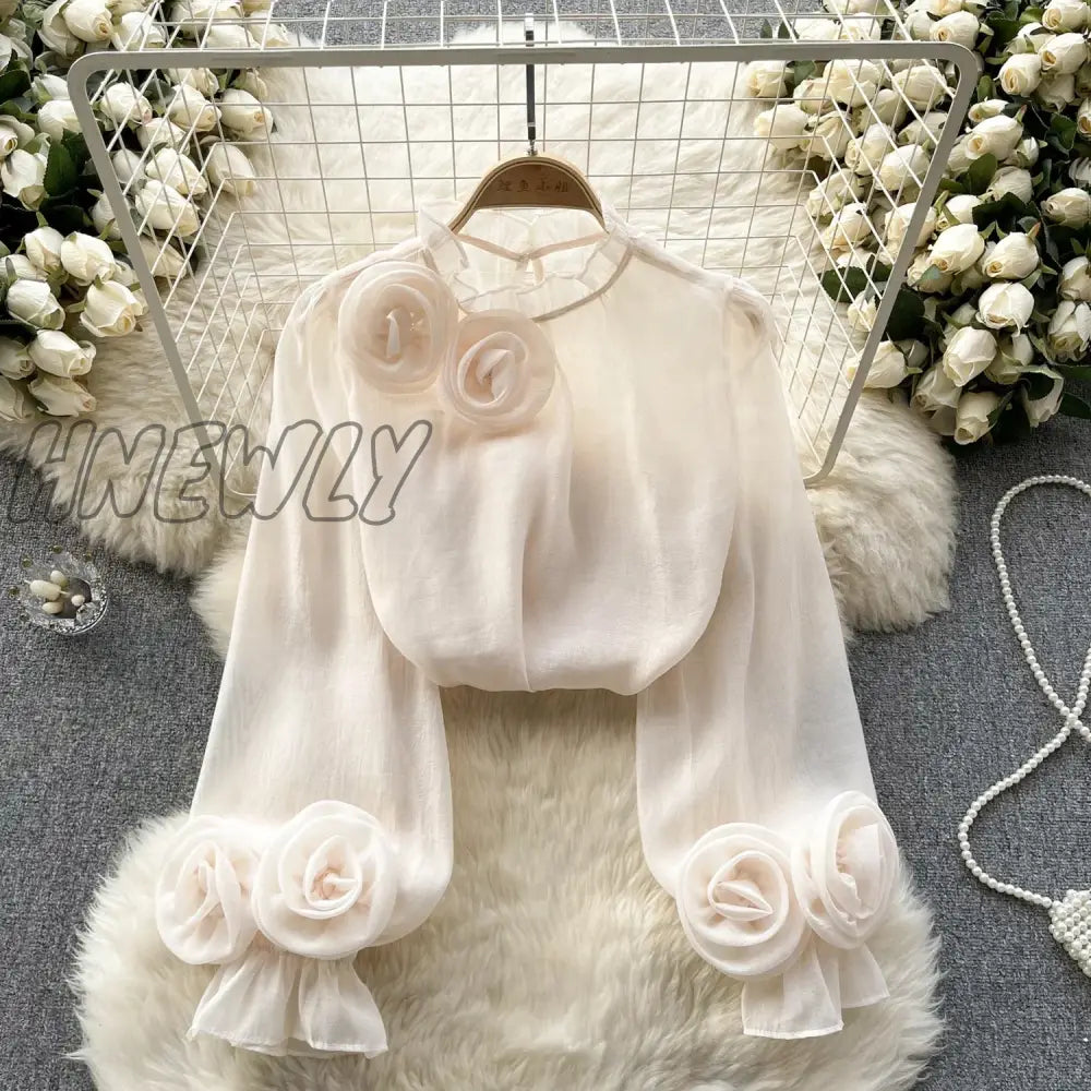 xsrrr Ruffle Chiffon Blouse Summer Women Lantern Sleeve Fashion Slim Loose Vacation Ladies Y2K Casual Chic Tops