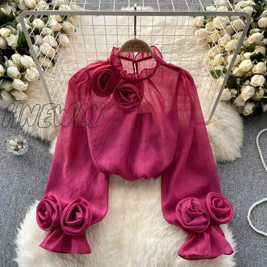 xsrrr Ruffle Chiffon Blouse Summer Women Lantern Sleeve Fashion Slim Loose Vacation Ladies Y2K Casual Chic Tops